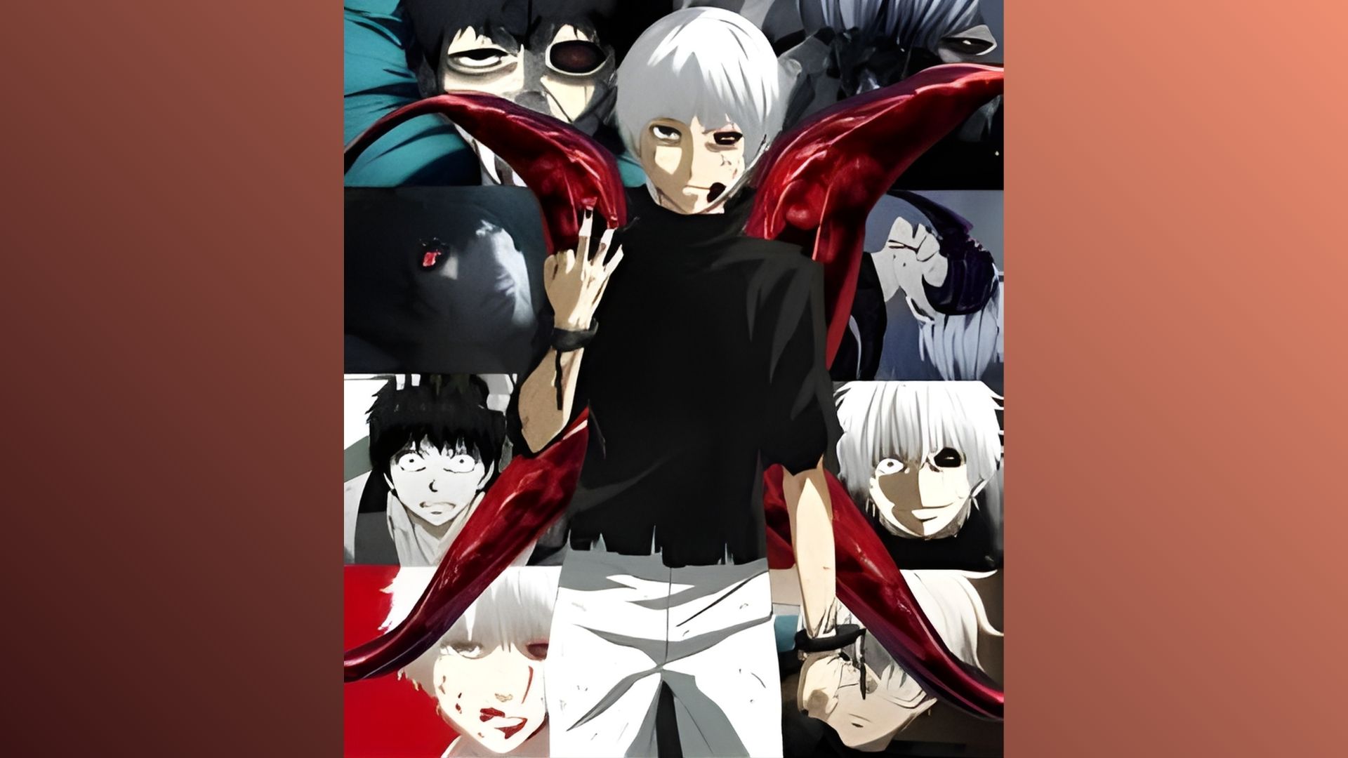 Anime characters with striking white hair and vivid red eyes, showcasing a dynamic and captivating visual style.