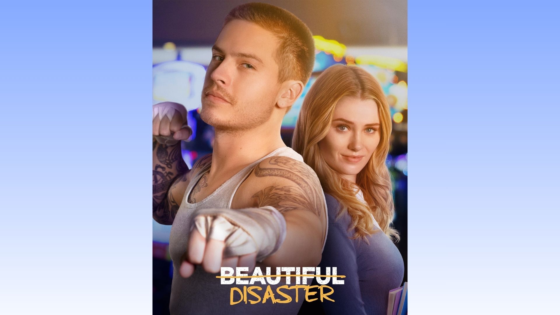 A striking movie poster for "Beautiful Disaster," featuring dramatic imagery and bold typography.