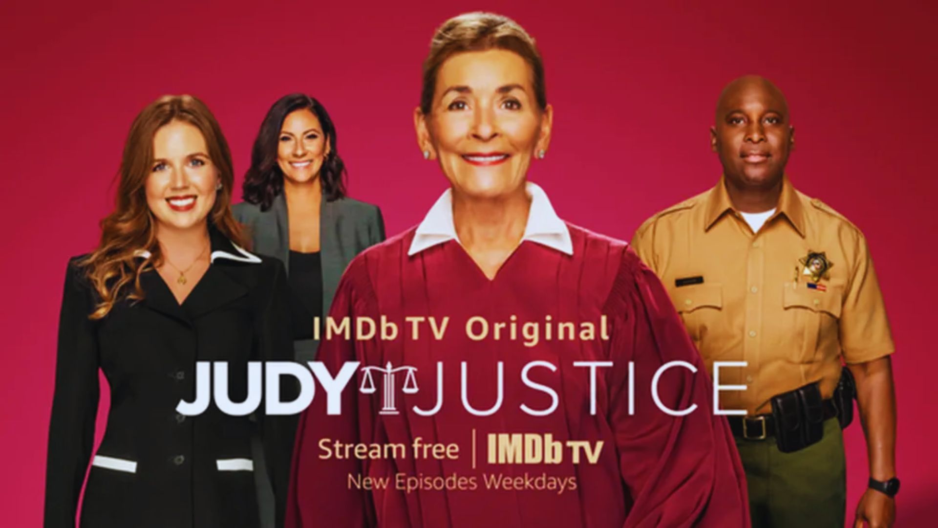 Judge Judy” poster with Judy Sheindlin in robes holding a gavel in a courtroom setting