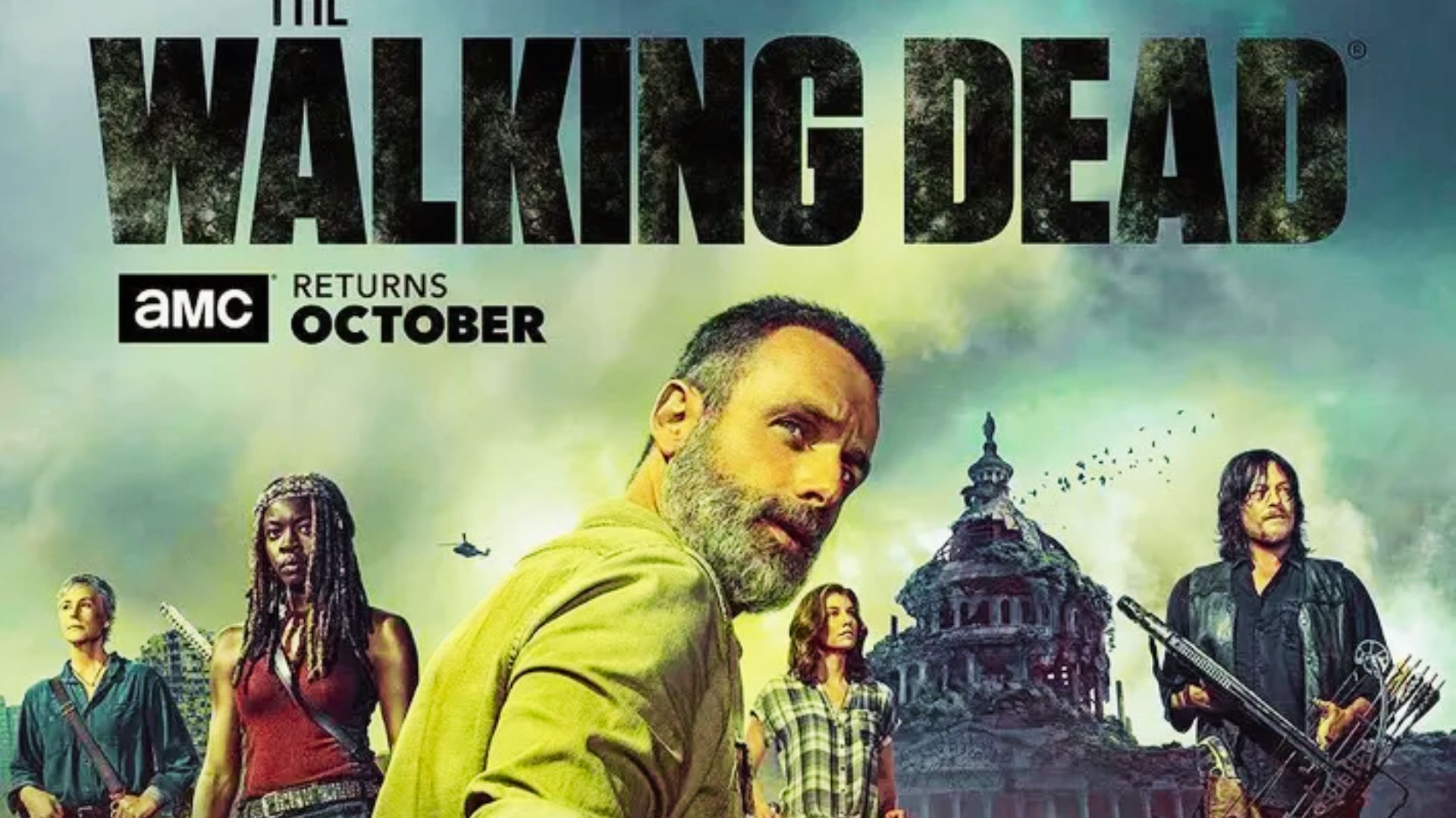  The Walking Dead Season 10 promotional image featuring key characters in a post-apocalyptic setting.
