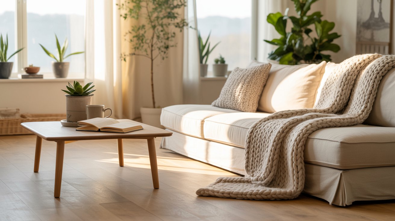 Minimalist room with simple furniture, neutral colors, and clean uncluttered open space.