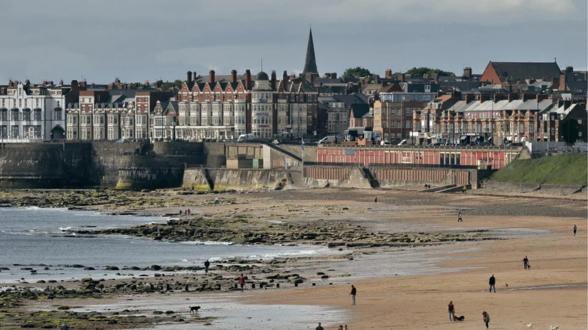 Whitley Bay seafront with Victorian hotels and sandy beach, a popular North Tyneside filming location featured in Vera.