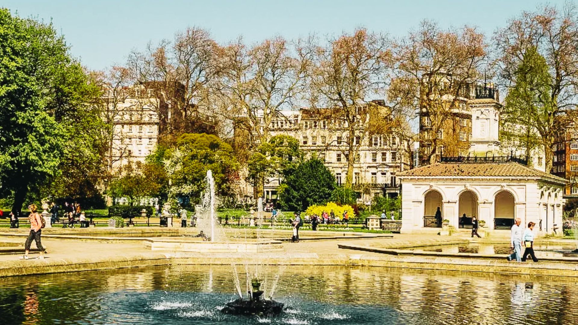 Sunny Hyde Park with fountains and Georgian townhouses provides a peaceful, central location to stay surrounded by green space.