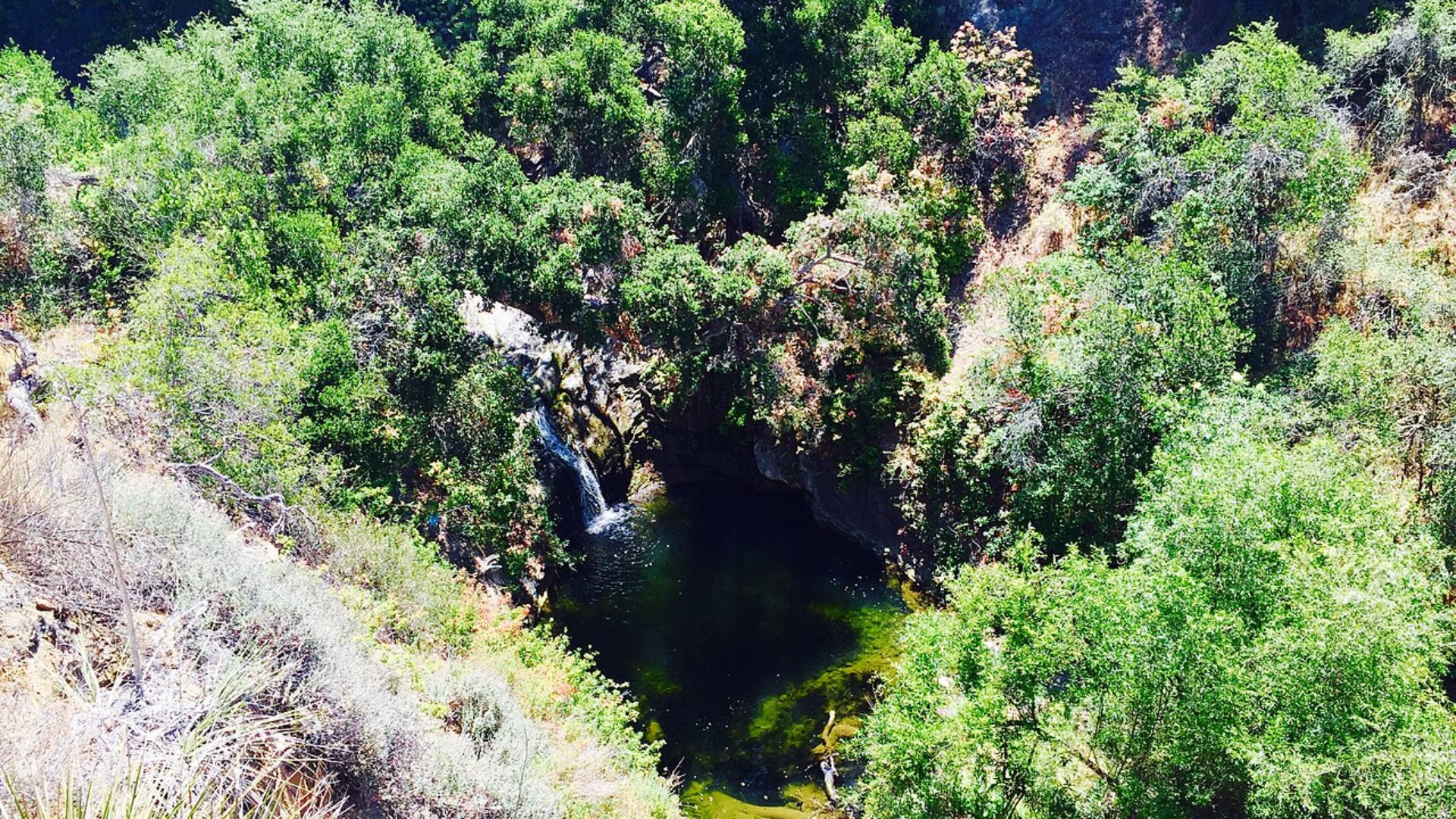 Hidden waterfall and emerald pool at Malibu Creek State Park, California, used in The Rifleman.