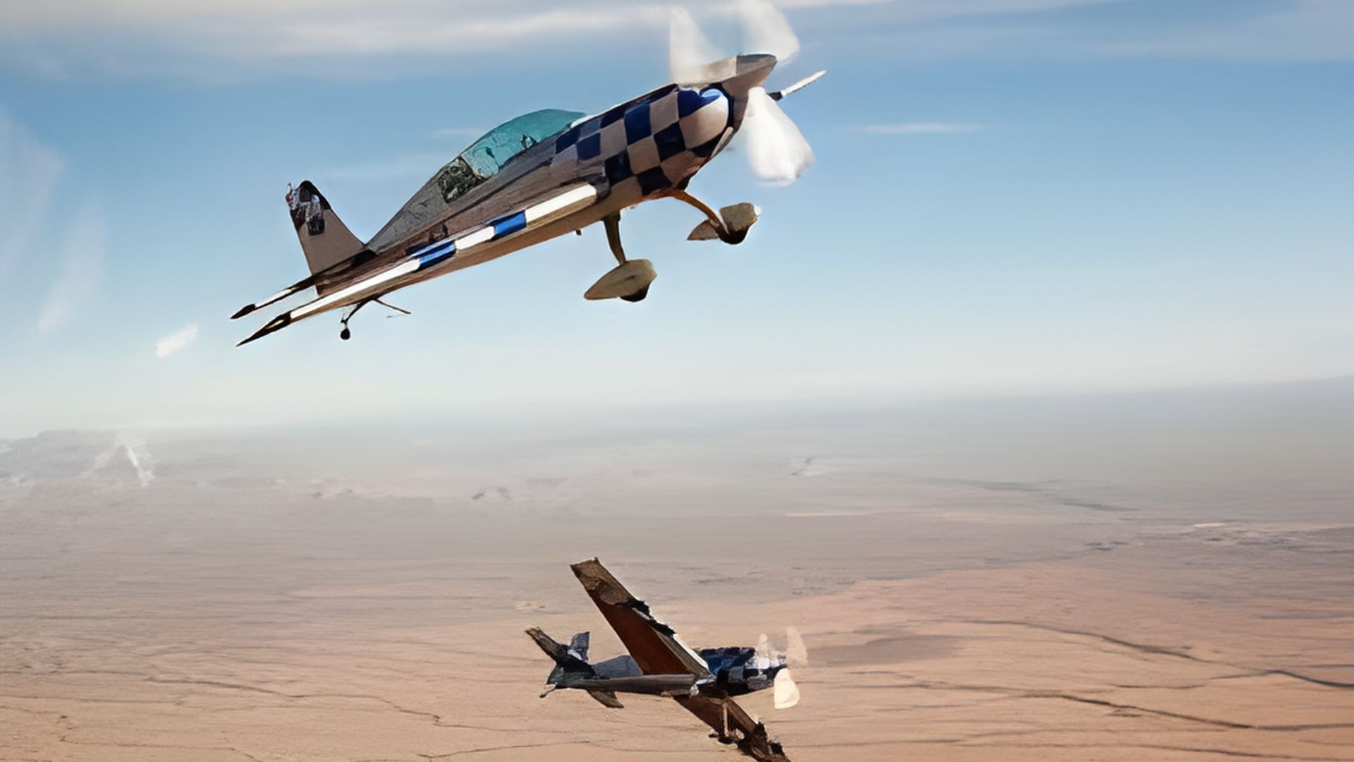 A PHOTO OF TWO AIRCRAFTS DOING STUNTS IN THE AIR
