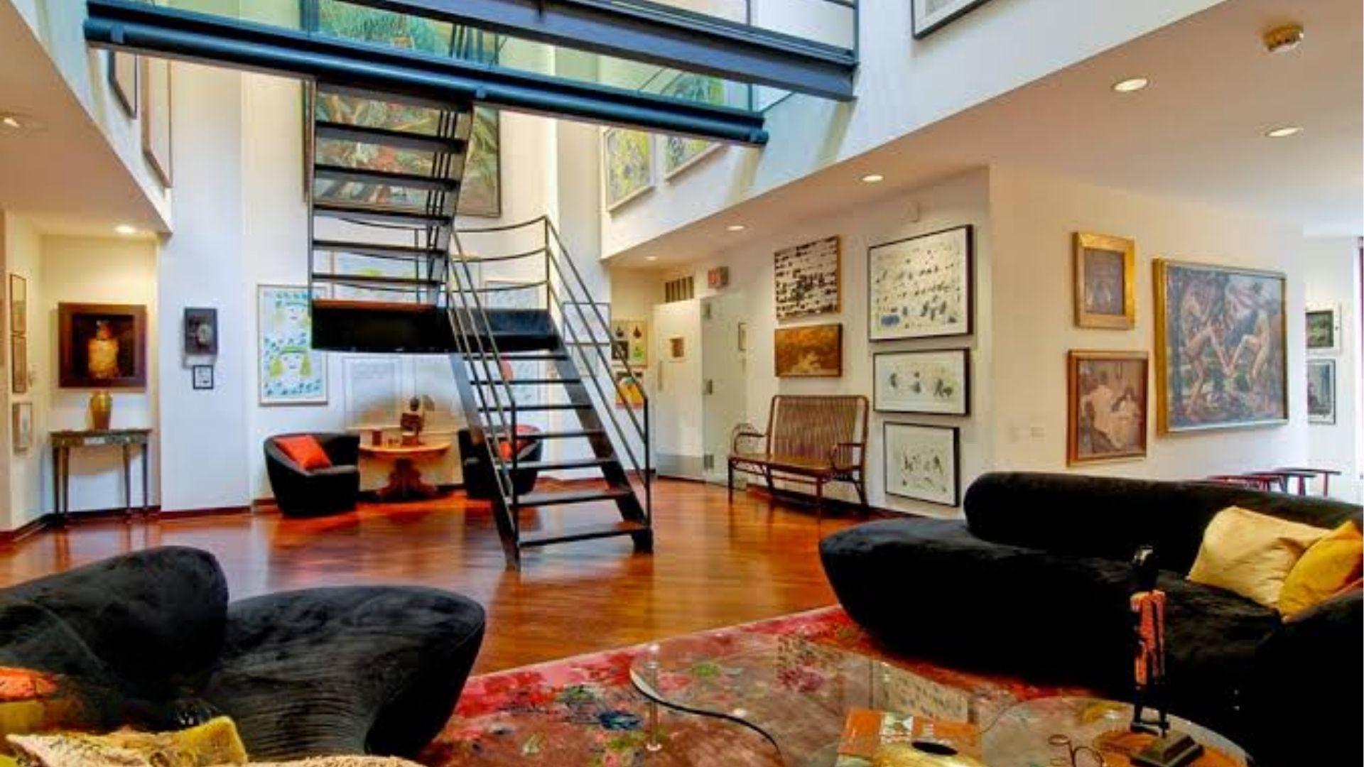 Modern Chicago loft with art and steel stairs, filming location for The Fugitive