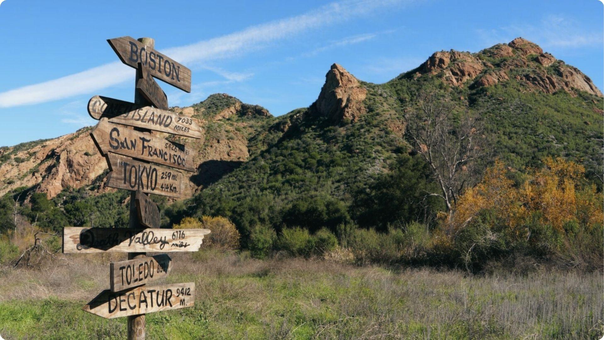 Close-up of iconic MASH signpost at Malibu Creek State Park, where the TV series was shot.