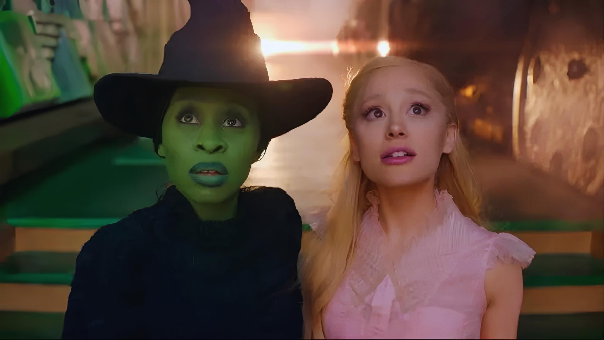 Elphaba and Glinda in Emerald City tunnel, filmed on sets at Sky Studios Elstree, UK for Wicked.