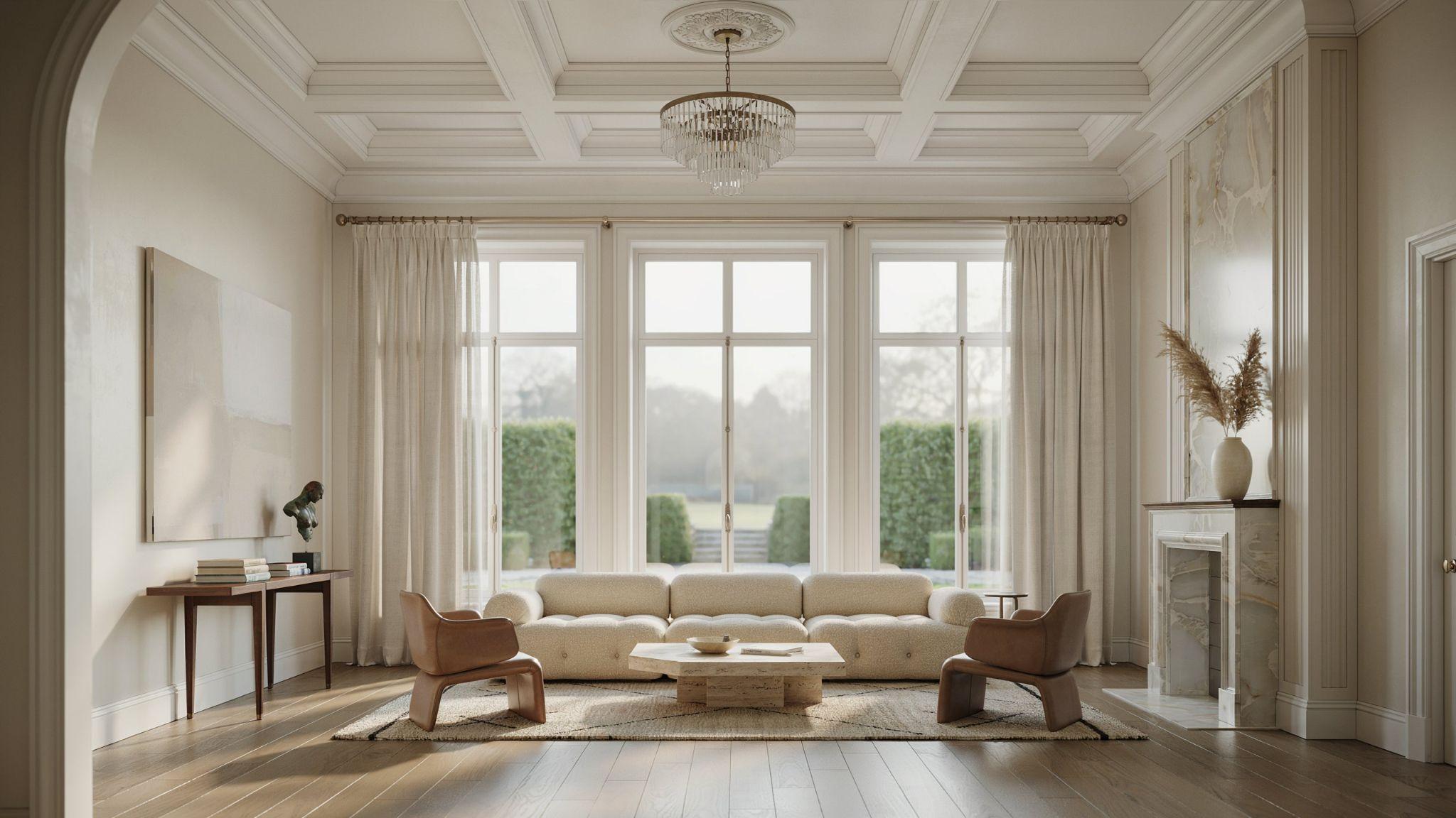 Wide window trim making a bold architectural statement in spacious interiors.