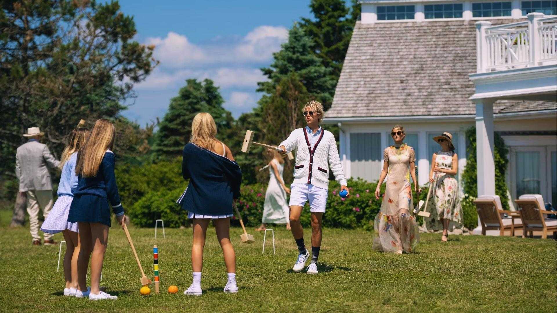 Cast plays croquet on Beechwood estate lawn in Nova Scotia, Sinclair family home in We Were Liars.