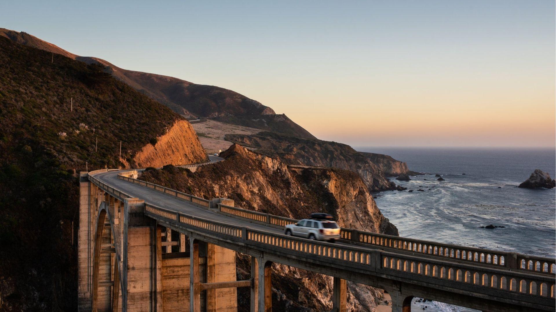Bixby Creek Bridge on California's Big Sur coastline, a scenic filming location featured in Top Gun: Maverick.