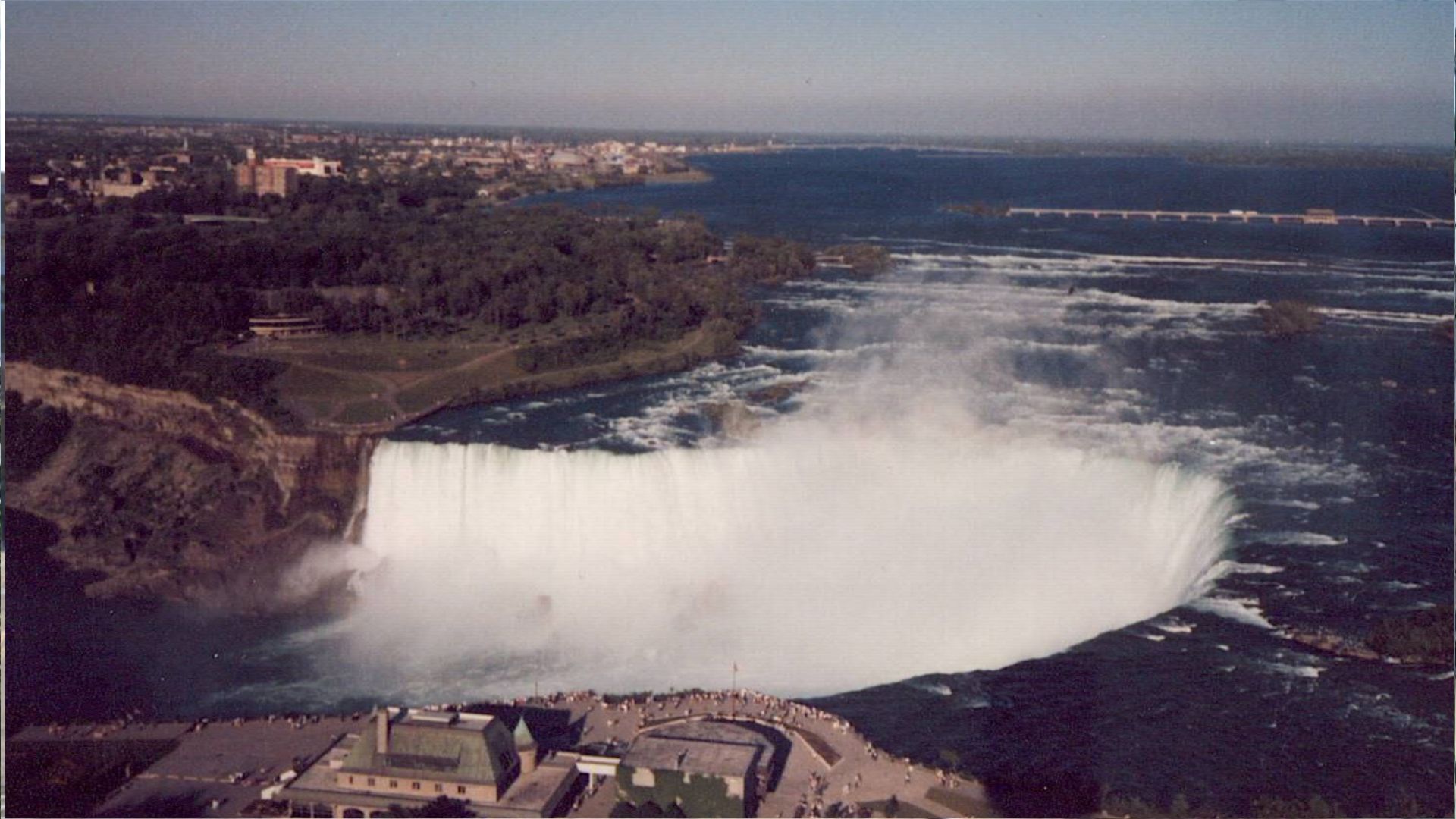 Aerial view of Niagara Falls Horseshoe Falls, featured in Superman II