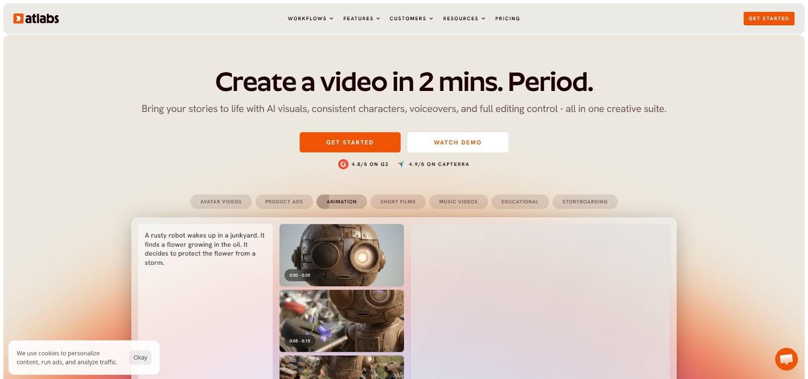 Atlabs AI avatar music video interface with face upload and cinematic templates
